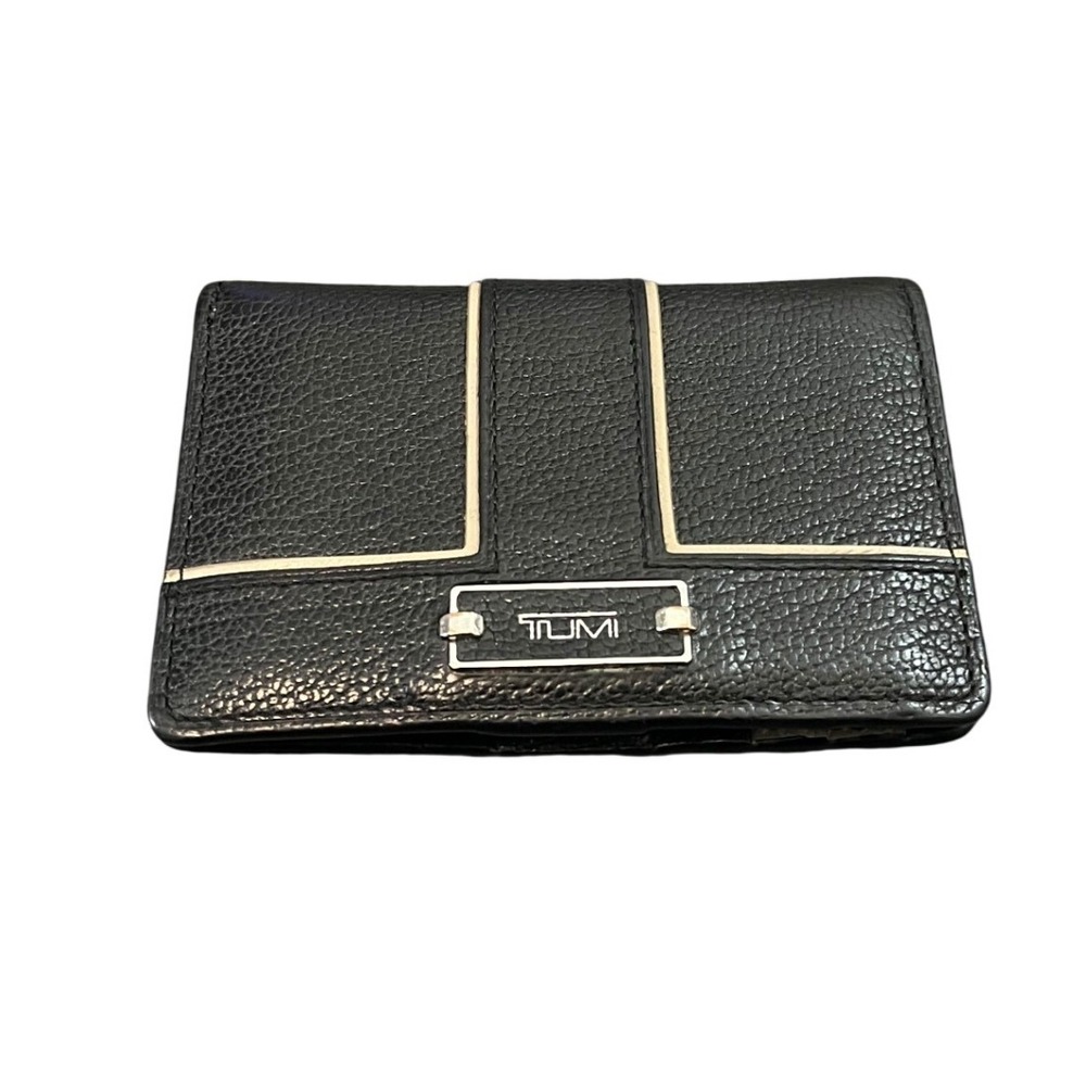 Tumi Bifold Wallet Unisex OS Black Pebble Leather Card Case ID Window
